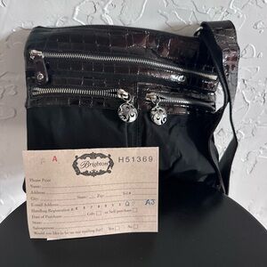 Brighton Black Croc-Patterned Messenger Bag
